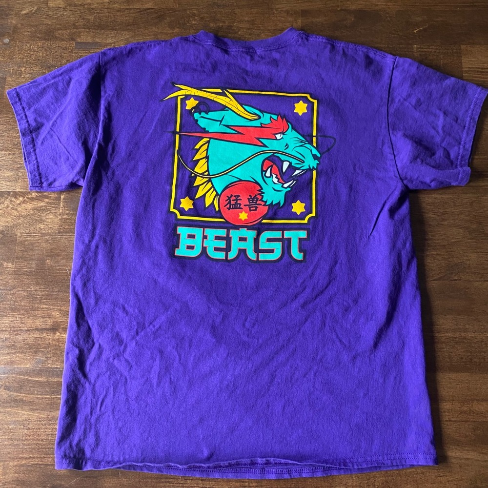 MrBeast Mens Purple Graphic T-Shirt Dragon Anime Beast Logo Size Large